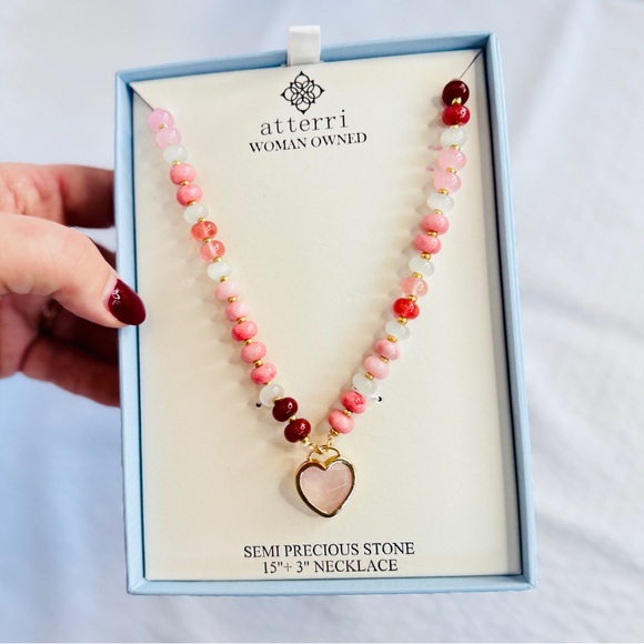 Atterri Jewelry - Atterri Semi-Precious Stone Heart Necklace | 15” + 3” Extender